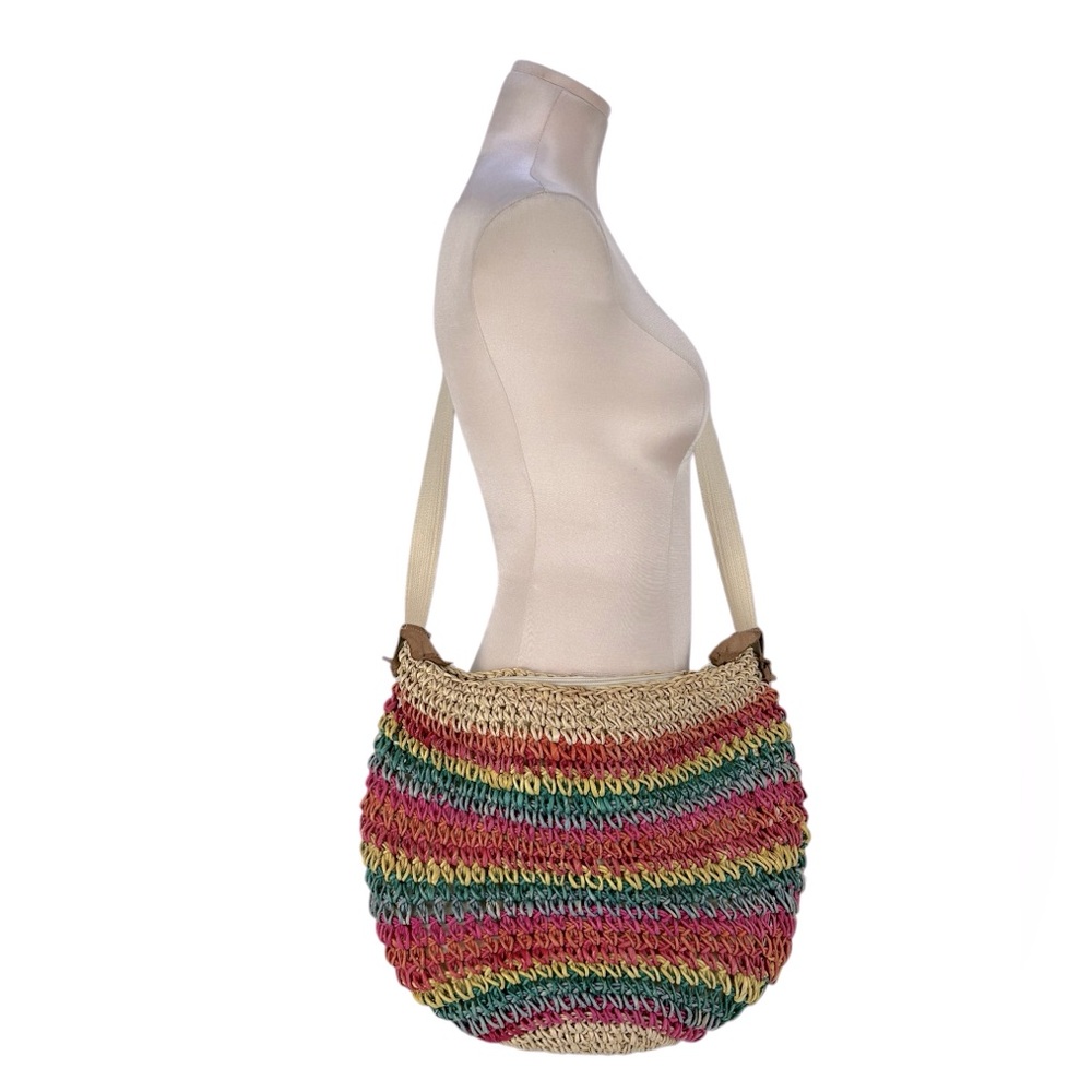 Vintage Rainbow Woven Straw Hobo Bag - Picture 1 of 11